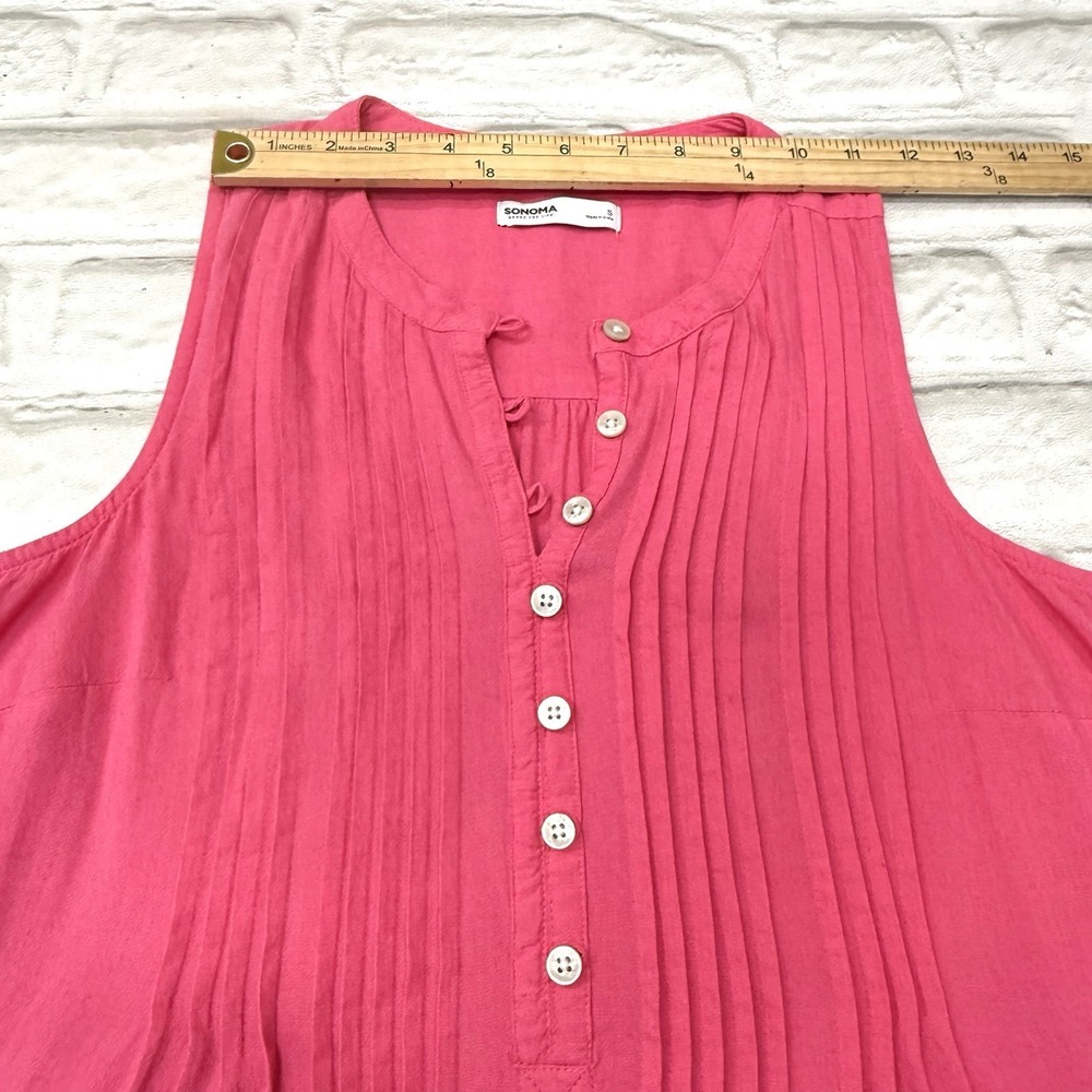 Sonoma S Linen Blend Sleeveless Knee Length Dress Pink Pleated Summer Sun Dress - Picture 9 of 15